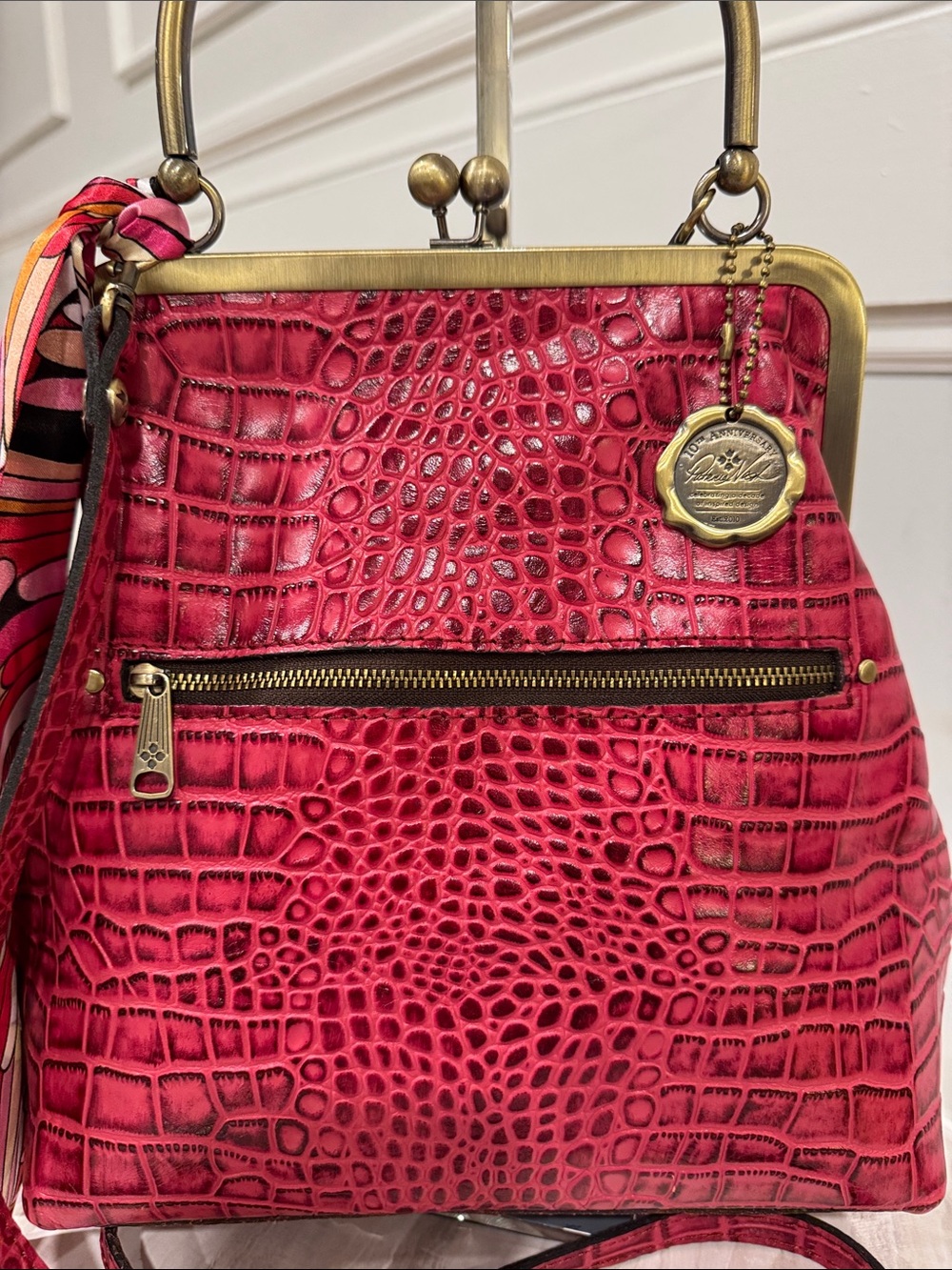 Patricia Nash Bag Novella Frame Bag in Magenta Croc Embossed Leather Crossbody - Picture 5 of 17
